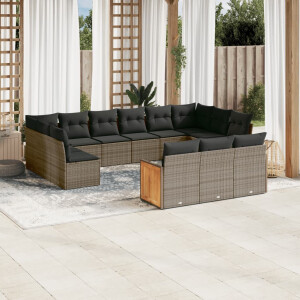 vidaXL 13-delige Loungeset met kussens poly rattan grijs