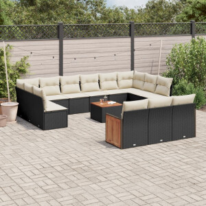 vidaXL 14-delige Loungeset met kussens poly rattan zwart