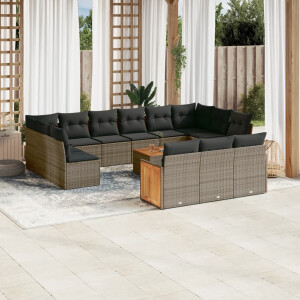 vidaXL 14-delige Loungeset met kussens poly rattan grijs