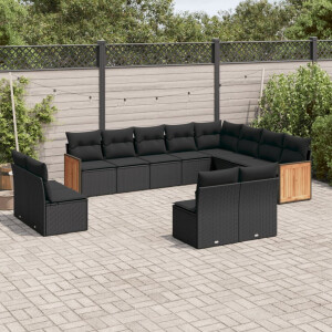 vidaXL 12-delige Loungeset met kussens poly rattan zwart