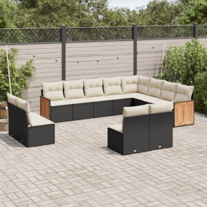 vidaXL 12-delige Loungeset met kussens poly rattan zwart