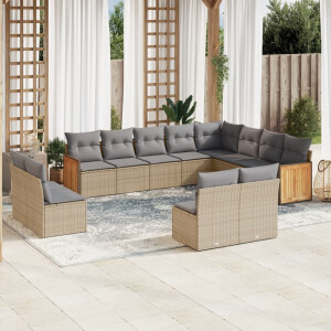 vidaXL 12-delige Loungeset met kussens poly rattan beige