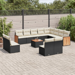 vidaXL 13-delige Loungeset met kussens poly rattan zwart