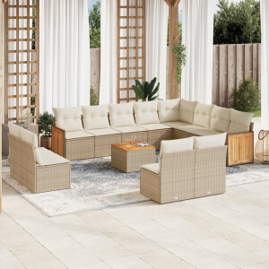 vidaXL 13-delige Loungeset met kussens poly rattan beige