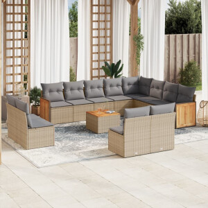 vidaXL 13-delige Loungeset met kussens poly rattan beige