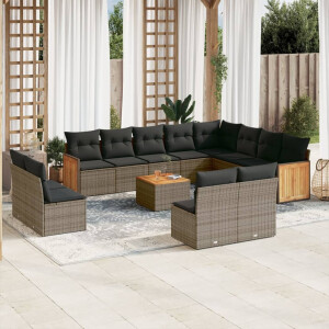 vidaXL 13-delige Loungeset met kussens poly rattan grijs