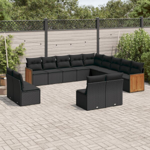 vidaXL 13-delige Loungeset met kussens poly rattan zwart