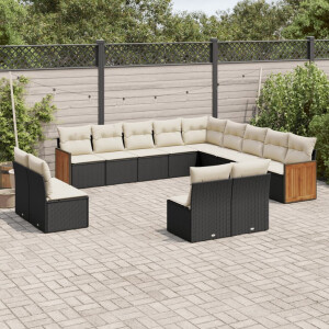 vidaXL 13-delige Loungeset met kussens poly rattan zwart