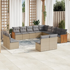 vidaXL 13-delige Loungeset met kussens poly rattan beige
