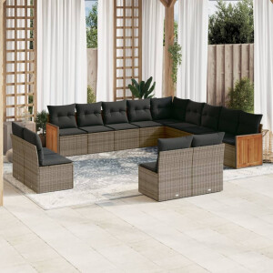 vidaXL 13-delige Loungeset met kussens poly rattan grijs
