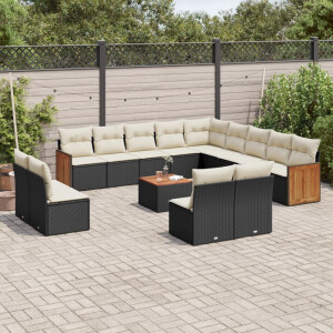 vidaXL 14-delige Loungeset met kussens poly rattan zwart
