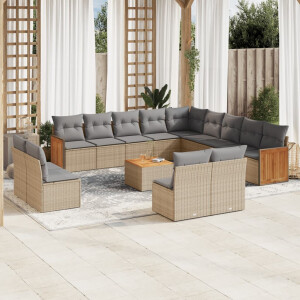 vidaXL 14-delige Loungeset met kussens poly rattan beige