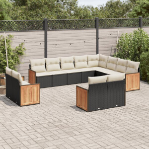 vidaXL 12-delige Loungeset met kussens poly rattan zwart