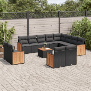 vidaXL 13-delige Loungeset met kussens poly rattan zwart