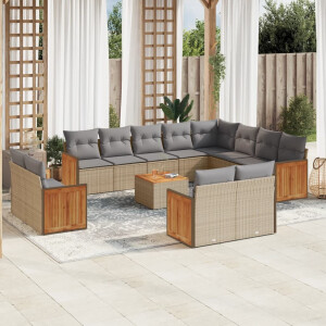 vidaXL 13-delige Loungeset met kussens poly rattan beige
