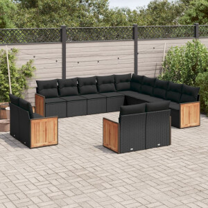 vidaXL 13-delige Loungeset met kussens poly rattan zwart