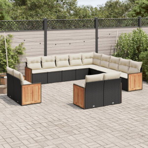vidaXL 13-delige Loungeset met kussens poly rattan zwart