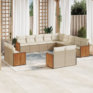 vidaXL 13-delige Loungeset met kussens poly rattan beige