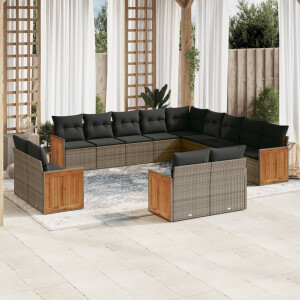vidaXL 13-delige Loungeset met kussens poly rattan grijs