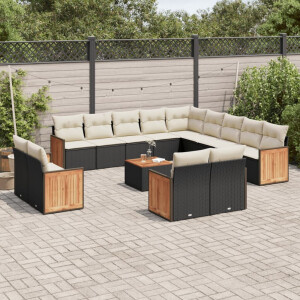 vidaXL 14-delige Loungeset met kussens poly rattan zwart