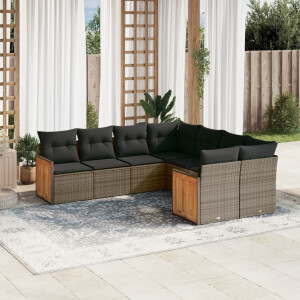 vidaXL 8-delige Loungeset met kussens poly rattan grijs