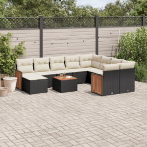 vidaXL 11-delige Loungeset met kussens poly rattan zwart