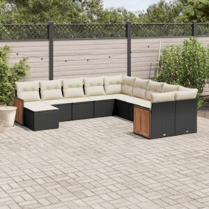 vidaXL 11-delige Loungeset met kussens poly rattan zwart