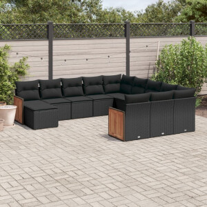vidaXL 12-delige Loungeset met kussens poly rattan zwart