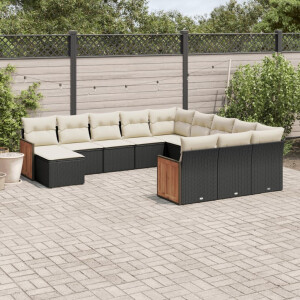 vidaXL 12-delige Loungeset met kussens poly rattan zwart