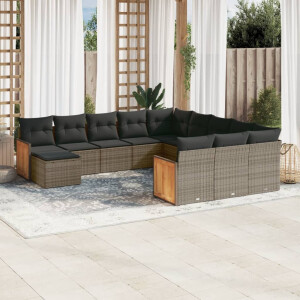 vidaXL 12-delige Loungeset met kussens poly rattan grijs