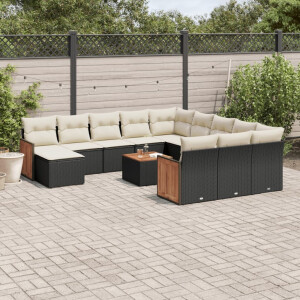 vidaXL 13-delige Loungeset met kussens poly rattan zwart