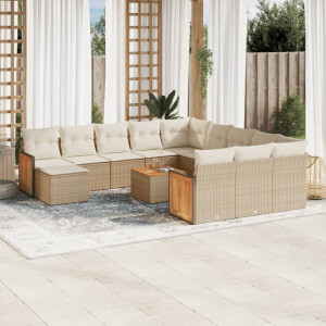 vidaXL 13-delige Loungeset met kussens poly rattan beige