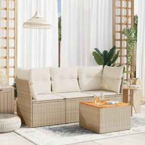 vidaXL 4-delige Loungeset met kussens poly rattan beige