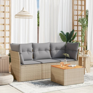 vidaXL 4-delige Loungeset met kussens poly rattan beige