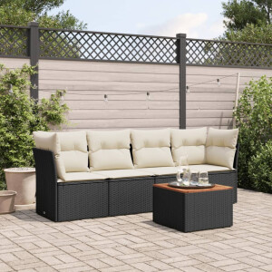 vidaXL 5-delige Loungeset met kussens poly rattan zwart