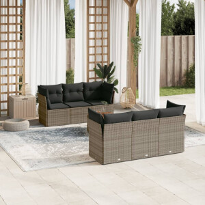 vidaXL 7-delige Loungeset met kussens poly rattan grijs
