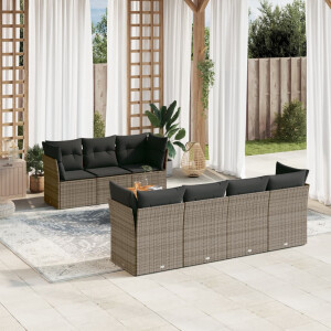 vidaXL 8-delige Loungeset met kussens poly rattan grijs