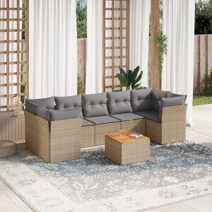 vidaXL 8-delige Loungeset met kussens poly rattan beige