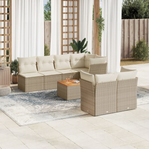 vidaXL 8-delige Loungeset met kussens poly rattan beige