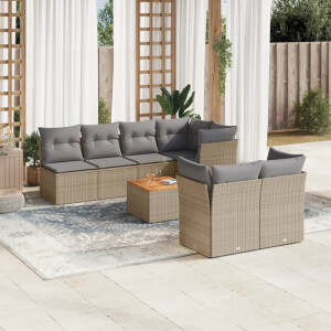 vidaXL 8-delige Loungeset met kussens poly rattan beige