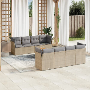 vidaXL 9-delige Loungeset met kussens poly rattan beige