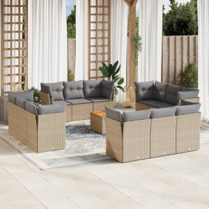 vidaXL 13-delige Loungeset met kussens poly rattan beige