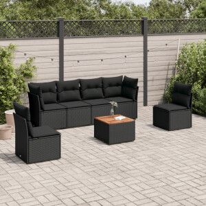 vidaXL 7-delige Loungeset met kussens poly rattan zwart