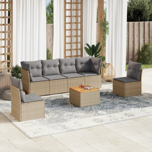 vidaXL 7-delige Loungeset met kussens poly rattan beige