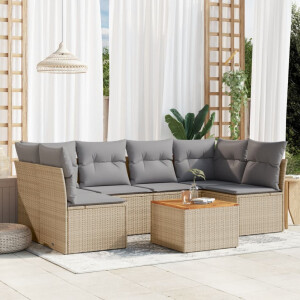 vidaXL 7-delige Loungeset met kussens poly rattan beige