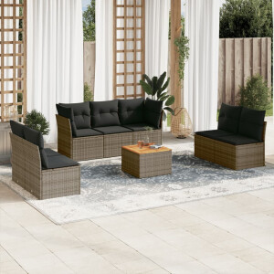 vidaXL 8-delige Loungeset met kussens poly rattan grijs