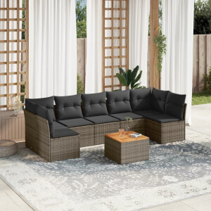 vidaXL 8-delige Loungeset met kussens poly rattan grijs