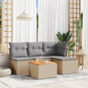 vidaXL 5-delige Loungeset met kussens poly rattan beige