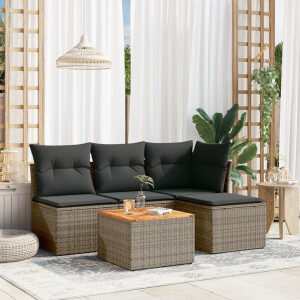 vidaXL 5-delige Loungeset met kussens poly rattan grijs