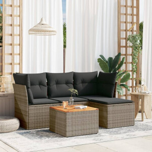 vidaXL 5-delige Loungeset met kussens poly rattan grijs